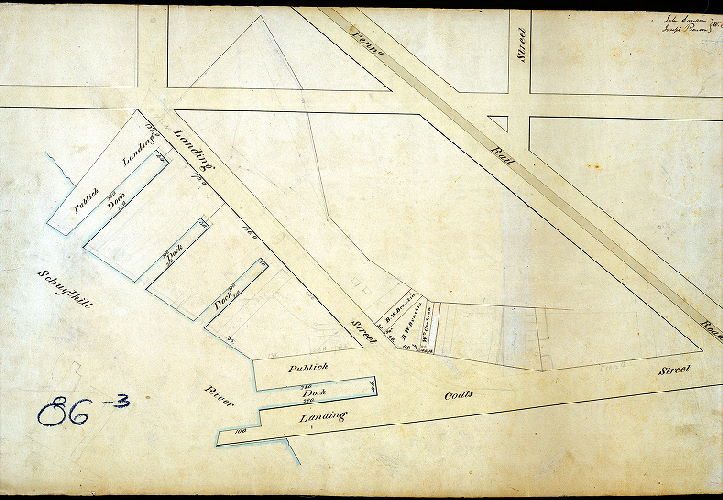 Plan (alternate image), [No title. Docks on the Schuylkill River, north of Coates St. above the Fairmount Water Works]