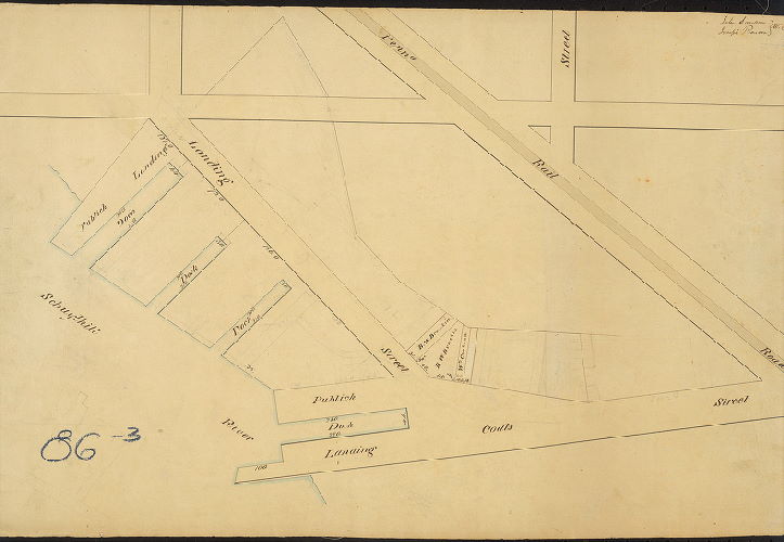 Plan, [No title. Docks on the Schuylkill River, north of Coates St. above the Fairmount Water Works]