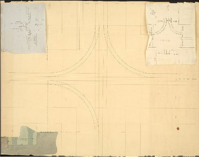 Plan (alternate image), [No title. Railroad intersection at Broad and High Streets. Two attached working drawings.]