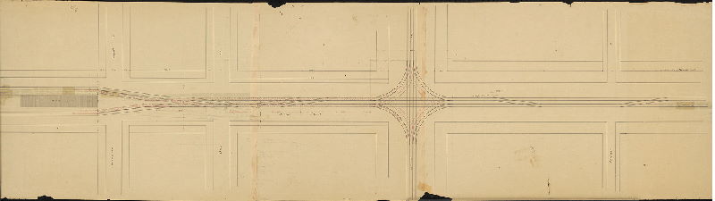 Plan, [No title. Railroad on Market Street from Juniper St. to Schuylkill 8th St. Shows arrangement of tracks and intersection of Broad and High (Market) Streets. See 90-s_HP_part 2 for adjoining plan.]