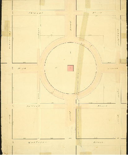Plan, [No title. Centre Square, showing circular pathway around the square)