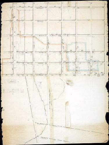 Plan (alternate image), Proposed alteration of grades bet. Del'r. 8th & Broad. 1816