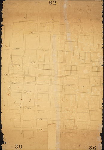 Plan (alternate image), [No title. Draft plan of city. Note reads: "Old plan of the city of little value." ]