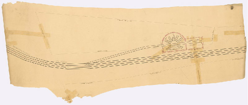 Plan (alternate image), [No title. Turntable, engine house and workshop of Philadelphia, Wilmington & Baltimore Railroad, West Philadelphia]