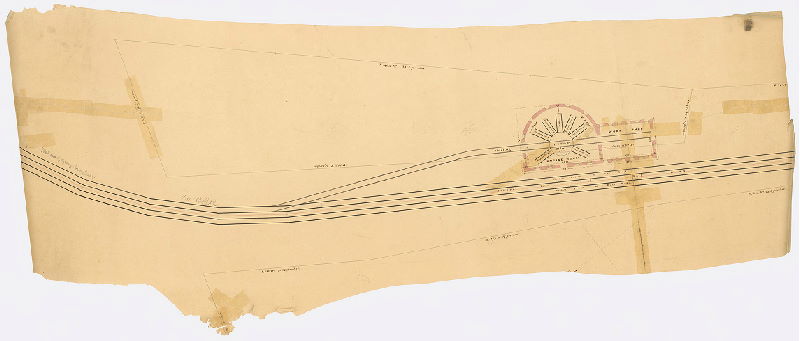 Plan, [No title. Turntable, engine house and workshop of Philadelphia, Wilmington & Baltimore Railroad, West Philadelphia]