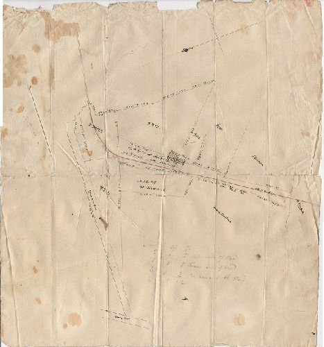 Plan, [No title. Philadelphia, Wilmington and Baltimore Railroad through property of James Bartram and M. Newkirk. On reverse: "James Bartram No. 1"]