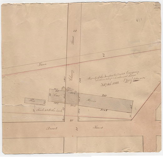 Plan, Property of the Trenton Railroad Company within the pink colored lines.