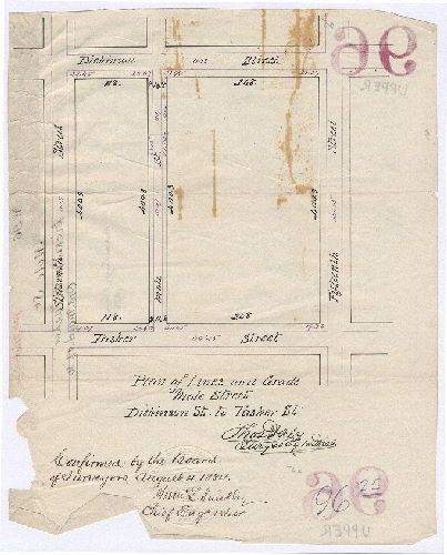 Plan, Plan of lines and grade, Mole Street, Dickinson St. to Tasker St. [Ordinance March 17, 1884; confirmed Aug. 4, 1884]