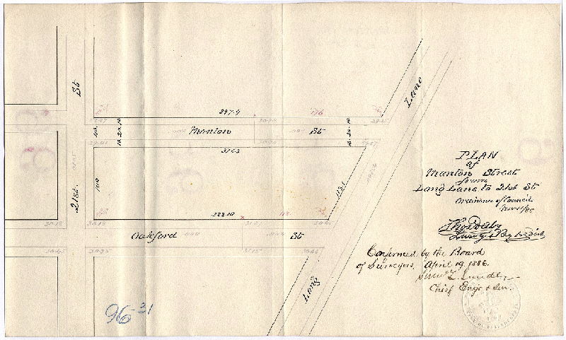 Plan, Plan of Manton St. from Long Lane to 21st St. [Ordinance Nov. 11, 1885; confirmed April 19, 1886]