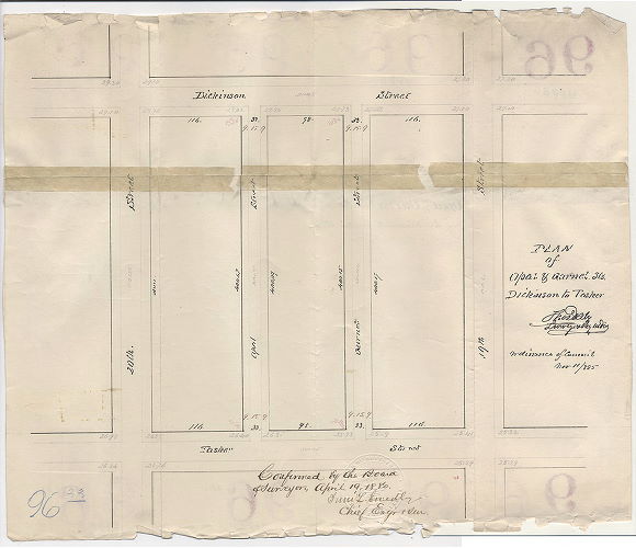 Plan, Plan of Opal and Garnet Sts. from Dickinson to Tasker [Ordinance Nov. 11, 1885; confirmed April 19, 1886]