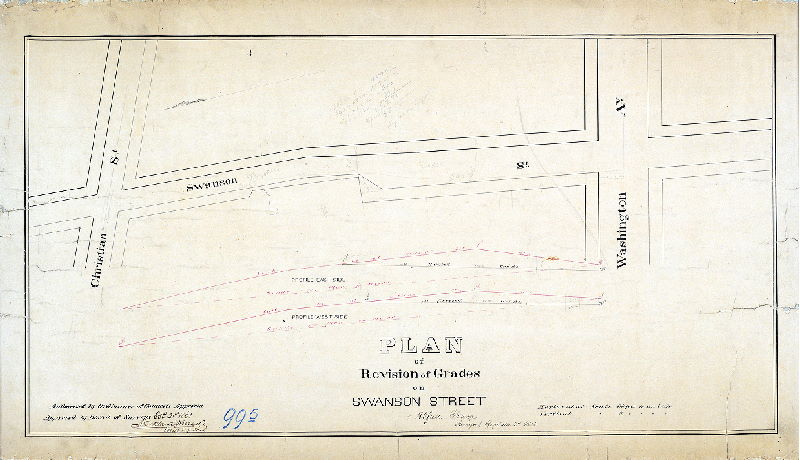 Plan (alternate image), Plan of the revision of grades on Swanson Street. 