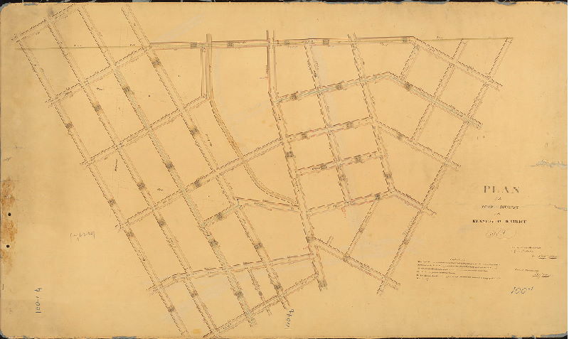 Plan, Plan of the Fifth Division of the Kensington District, surveyed and returned April 5th AD 1836 by Benjn. Moore. Revised March 5th 1844 by Benjn. Moore