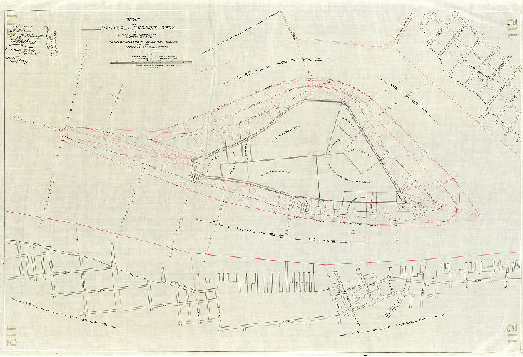 Plan (alternate image), Map of Petty's or Treaty Island in Stockton Township, Camden Co. N.J. showing the exterior wharf line established by the Riparian Commissioners of the State of New Jersey, 1875. R. C. Bacot, Chief Engineer, Jacob H. Yocum, Jr., Assistant Engr. 