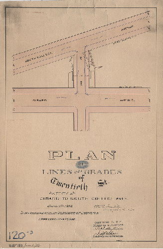 Plan, Plan of the lines and grades of Twentieth St. from Girard to South College Aves. June 6th, 1892. [Ordinance March 15, 1892; conf. Sept. 26, 1892]