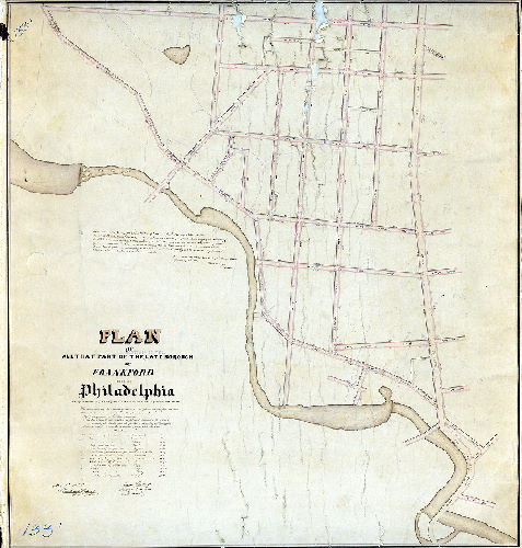 Plan (alternate image), Plan of all that part of the 1st Section of the late Borough of Frankford, City of Philadelphia…lying northwest of Frankford Street and southwest of Orthodox Street