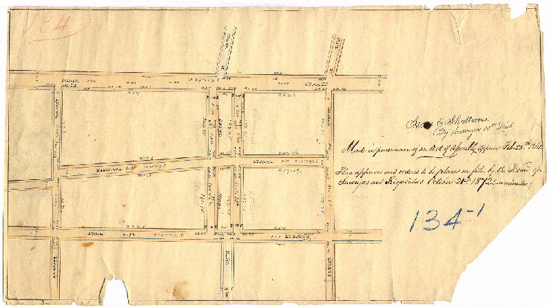 Plan, [No title. Possibly Thomas Street. "Made in pursuance of an Act of Assembly approved Feb. 28th, 1861 … approved … by the Board of Surveyors and Regulators October 21st, 1872"]