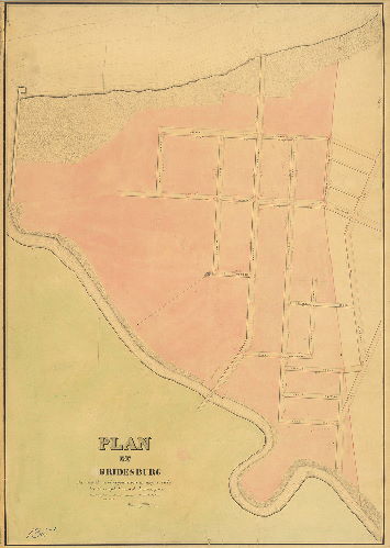 Plan, Plan of Bridesburg showing the curb regulations as approved by the Borough Council January 1854. Curb heights made to correspond to the City base in 1856. Isaac Shallcross, Sur. 10th dist.