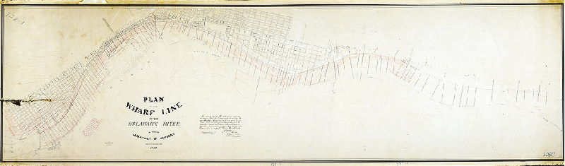 Plan (alternate image), Plan of the wharf line on the Delaware River as fixed by ordinances of the Councils approved December 4, 1856. [Act of Assembly February 2, 1854]