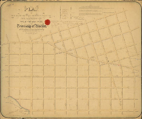 Plan, Plan of the Sixth Section of the survey of the District of West Philadelphia and Township of Blockley made in pursuance of two Acts of Assembly of the Commonwealth of Pennsylvania approved respectively on the 3rd of April 1851 and 13th of May 1856. [Survey returned Feb. 18, 1857; approved May 3, 1858; confirmed by Court Dec. 22, 1860] 