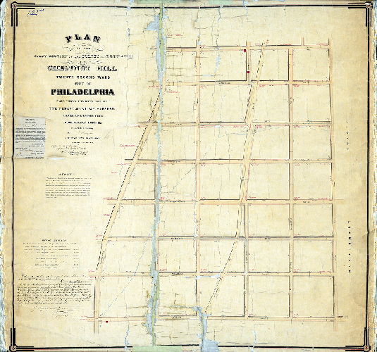 Plan (alternate image), Plan of the First Section of the survey and regulation of Chestnut Hill, Twenty-second Ward, City of Philadelphia. [Resolution, April 28, 1857; approved May 3, 1858; confirmed by Court July 17, 1858]