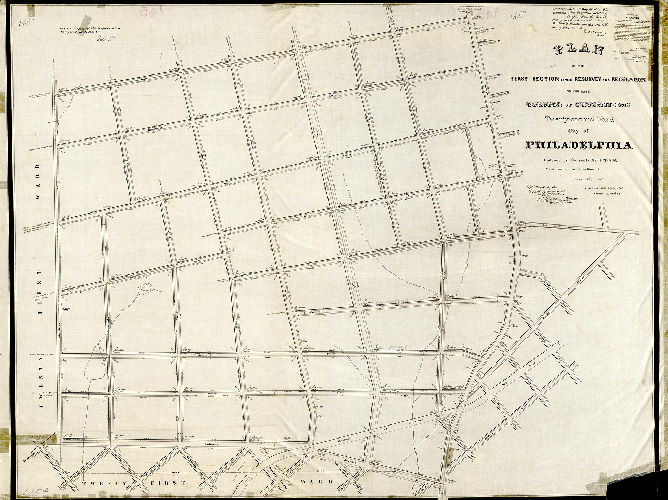 Plan (alternate image), Plan of the First Section of the resurvey and regulation of the late Borough of Germantown, Twenty-second Ward, City of Philadelphia. Ordered by Councils April 17th, 1856. Made under the direction of Jesse Lightfoot. [Approved by Board of Surveyors May 3, 1858]