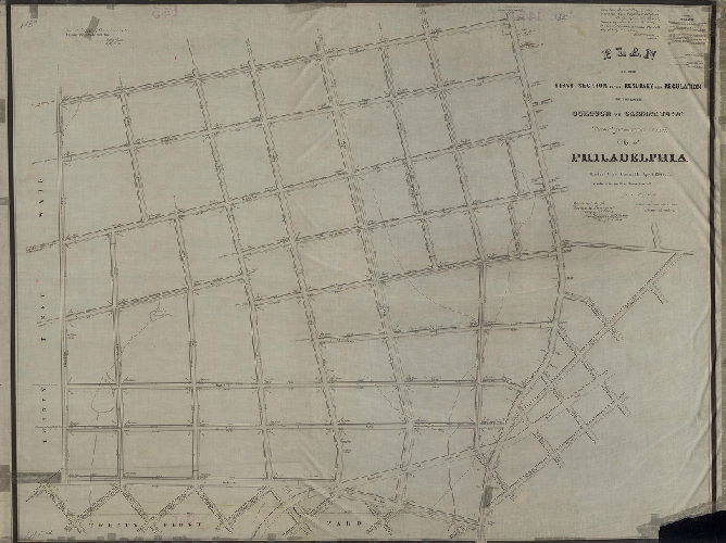 Plan, Plan of the First Section of the resurvey and regulation of the late Borough of Germantown, Twenty-second Ward, City of Philadelphia. Ordered by Councils April 17th, 1856. Made under the direction of Jesse Lightfoot. [Approved by Board of Surveyors May 3, 1858]
