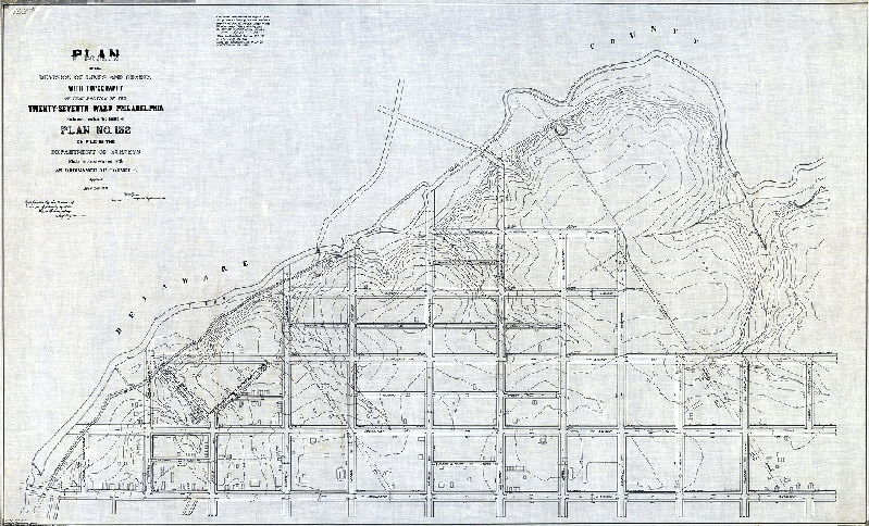 Plan, Plan of the revision of lines and grades with topography of that portion of the Twenty-seventh Ward Philadelphia embraced within the limits of Plan No. 152 on file in the Department of Surveys. [Ordinance April 2, 1881; survey returned July 1883; confirmed Sept. 29, 1884] 