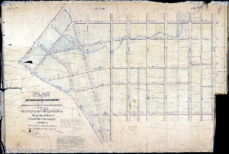 Plan, Plan of the revised grade regulation of the Fourth Section of West Philadelphia together with a survey and regulation of a portion of the late Township of Blockley adjoining [Resolutions 1858 and 1859; survey returned Nov. 1859; approved Feb. 20, 1860; confirmed by Act of Assembly March 28, 1860]