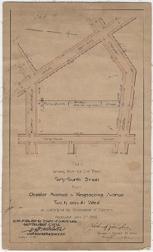 Plan, Plan striking from the City Plan Forty-fourth Street from Osage Avenue to Kingsessing Avenue, Twenty-seventh Ward [Ordinance June 3, 1904; confirmed Sept. 19, 1904] 
