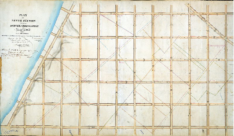 Plan (alternate image), Plan of the Ninth Section of the survey and regulation of the Twenty-first Ward of the City of Philadelphia, Made in pursuance of an ordinance of the Select and Common Councils of the said City, approved Aug. 15th, 1855.