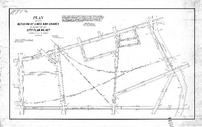 Plan, Plan of the revision of lines and grades of a portion of City Plan No. 187, Twenty-fifth Ward, Philadelphia [Ordinances 1890, 1896 and 1897; survey returned March 2, 1897; confirmed June 21, 1897] 