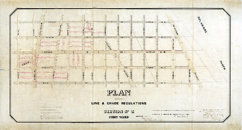 Plan (alternate image), Plan of the line & grade regulations, Section No. 2, First Ward [Survey returned 1864]