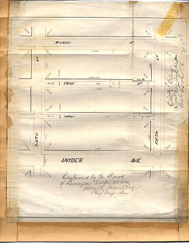 Plan, [No title. Emily Street, Fifth to Sixth Streets. Ordinance April 1, 1872; confirmed Oct. 23, 1876]