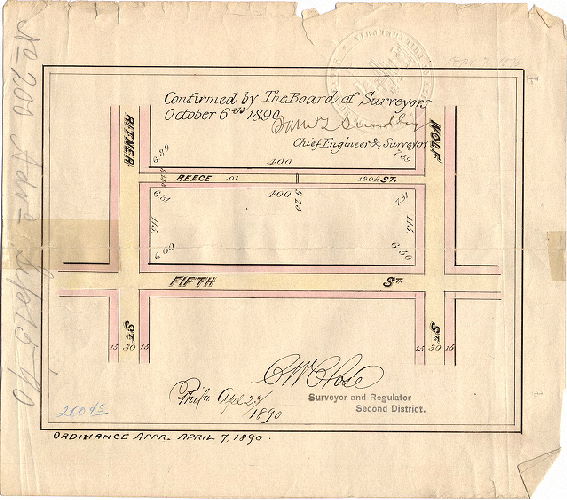 Plan, [No title. Reece Street, Wolf to Ritner Streets. Ordinance April 7, 1890; survey returned April 23, 1890; confirmed Oct. 6, 1890]