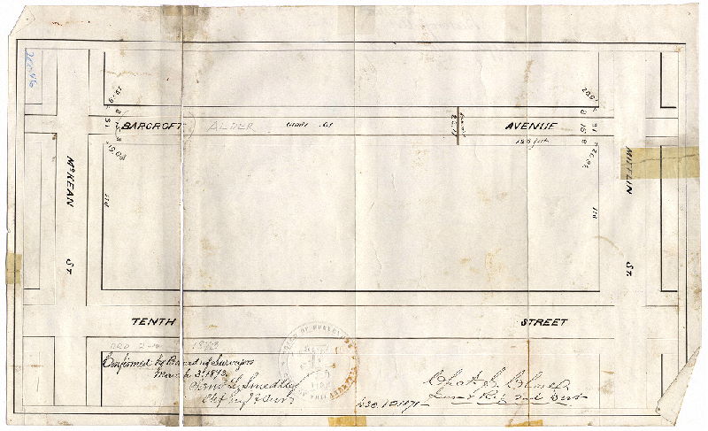 Plan, [No title. Barcroft (Alder) Avenue, Mifflin to McKean Streets [Survey returned Dec. 1, 1871; ordinance Feb. 10, 1873; confirmed March 3, 1873]