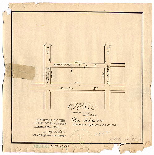 Plan, [No title. Winton St. between 11th St. and 12th St. Ordinance Dec. 28, 1892; survey returned Feb. 1, 1893; confirmed April 24, 1893] 
