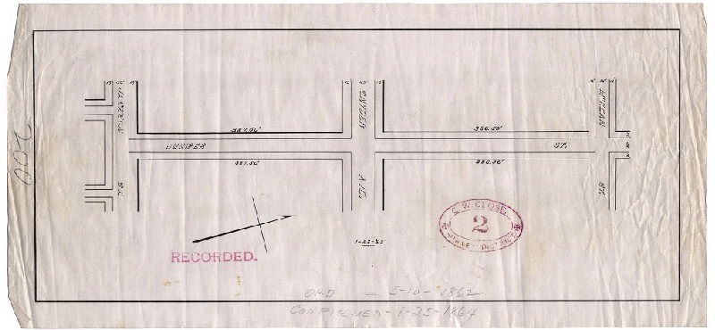 Plan, [No title. Juniper St. from Jackson to McKean Sts. Ordinance May 10, 1862; confirmed Jan. 25, 1864. Tracing made Jan. 22, 1895]