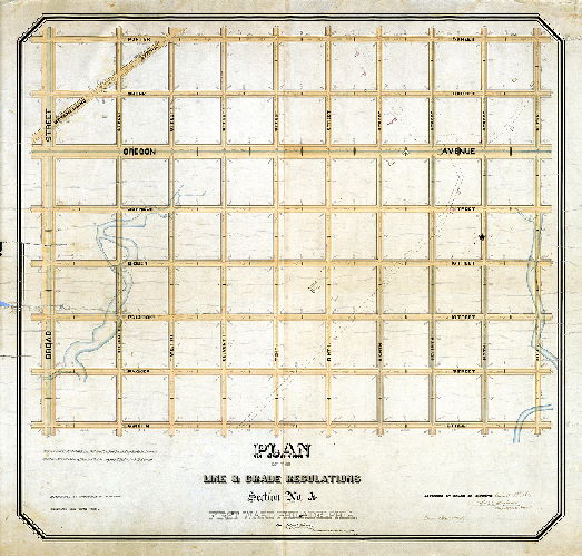 Plan, Plan of the line & grade regulations, Section No. 4, First Ward, Philadelphia [Ordinance May 10, 1862; confirmed Oct. 22, 1864]