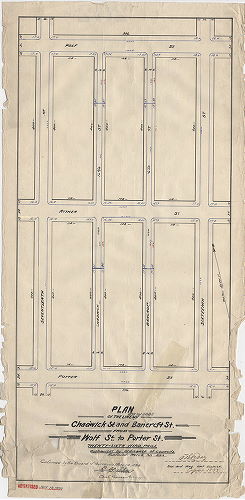 Plan, Plan of the lines and grades of Chadwick St. and Bancroft St. from Wolf St. to Porter St., Twenty-sixth Ward, Phila. [Ordinance March 30, 1893; survey returned April 1893; confirmed May 14, 1894]