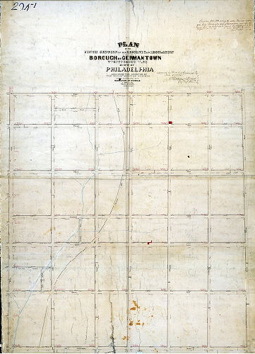 Plan (alternate image), Plan of the Ninth Section of the resurvey and regulation of the late Borough of Germantown, Twenty-second Ward, City of Philadelphia. [Resolution April 17, 1856; approved by Board of Surveyors June 6, 1864]