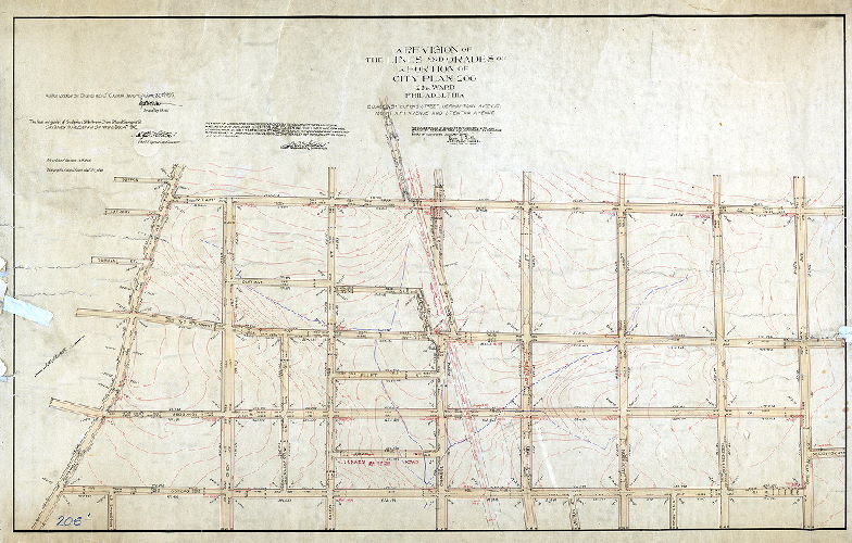 Plan, A revision of the lines and grades of a portion of City Plan 206, 22d Ward Philadelphia, bounded by Gorgas Street, Germantown Avenue, Mount Airy Avenue, and Stenton Avenue. [Ordinance June 23, 1905; confirmed 1905 and 1906]