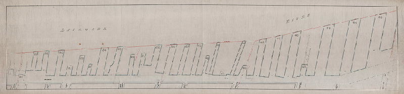 Plan, [No title. Delaware River front, wharves 27 to 55, from South Street to Wharton Street]