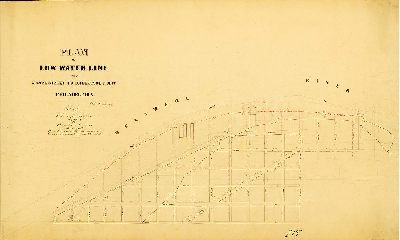 Plan (alternate image), Plan of low water line from Moore Street to Greenwich Point, Philadelphia