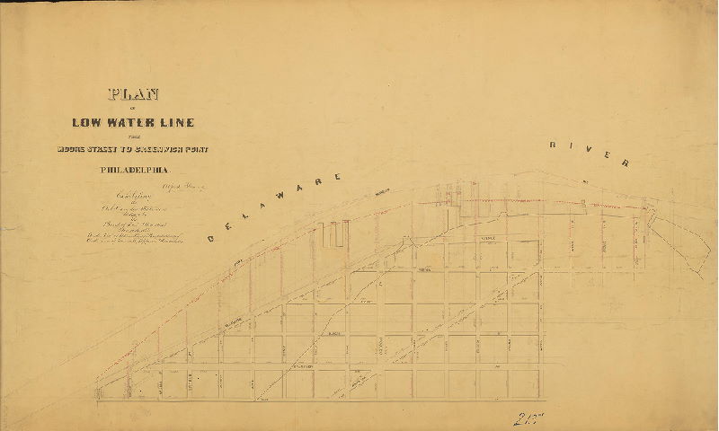 Plan, Plan of low water line from Moore Street to Greenwich Point, Philadelphia