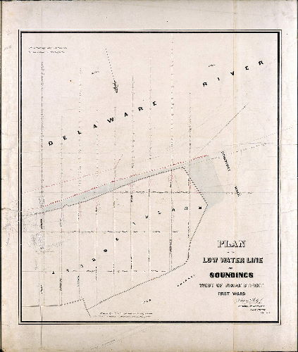 Plan (alternate image), Plan of the low water line and soundings west of Broad Street, First Ward