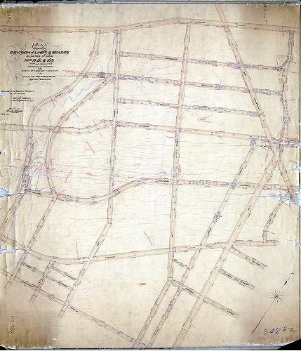 Plan, Plan showing revision of lines and grades on portions of Plans Nos. 19, 161 & 169, 34th Ward "Now [Plan] 342" [Ordinance Nov. 23, 1905; survey returned March 2, 1907; confirmed Jan. 4, 1909]