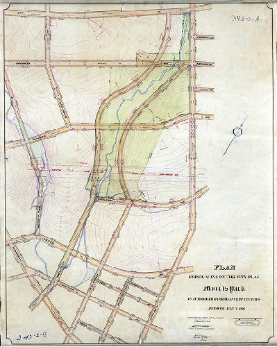 Plan, Plan for placing on the City Plan Morris Parkas authorized by ordinance of Councils approved July 7th, 1908 [Confirmed Feb. 7, 1910]