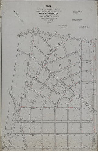 Plan, Plan of the revision of lines and grades and establishing new streets upon City Plan No. 358… Thirty-fifth Ward, Philadelphia [Ordinance July 20, 1907; confirmed Jan. 3, 1927]