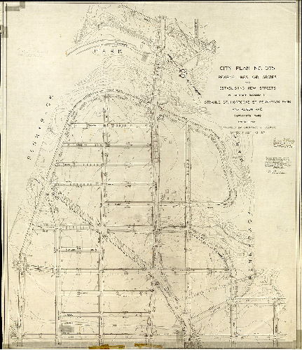 Plan (alternate image), City Plan No. 365. Revising lines and grades and establishing new streets in territory bounded by Strahle St., Horrocks St., Pennypack Park and Algon Ave.. Thirty-fifth Ward Philadelphia. [Ordinance July 20, 1907; confirmed Oct. 18, 1926]