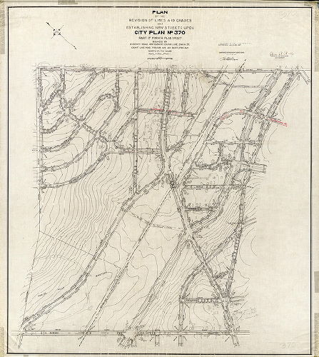 Plan (alternate image), Plan of the revision of lines and grades and establishing new streets upon City Plan No. 370, part of former Plan No. 327… Thirty-fifth Ward, Philadelphia [Ordinance July 20, 1907; confirmed April 19, 1926]